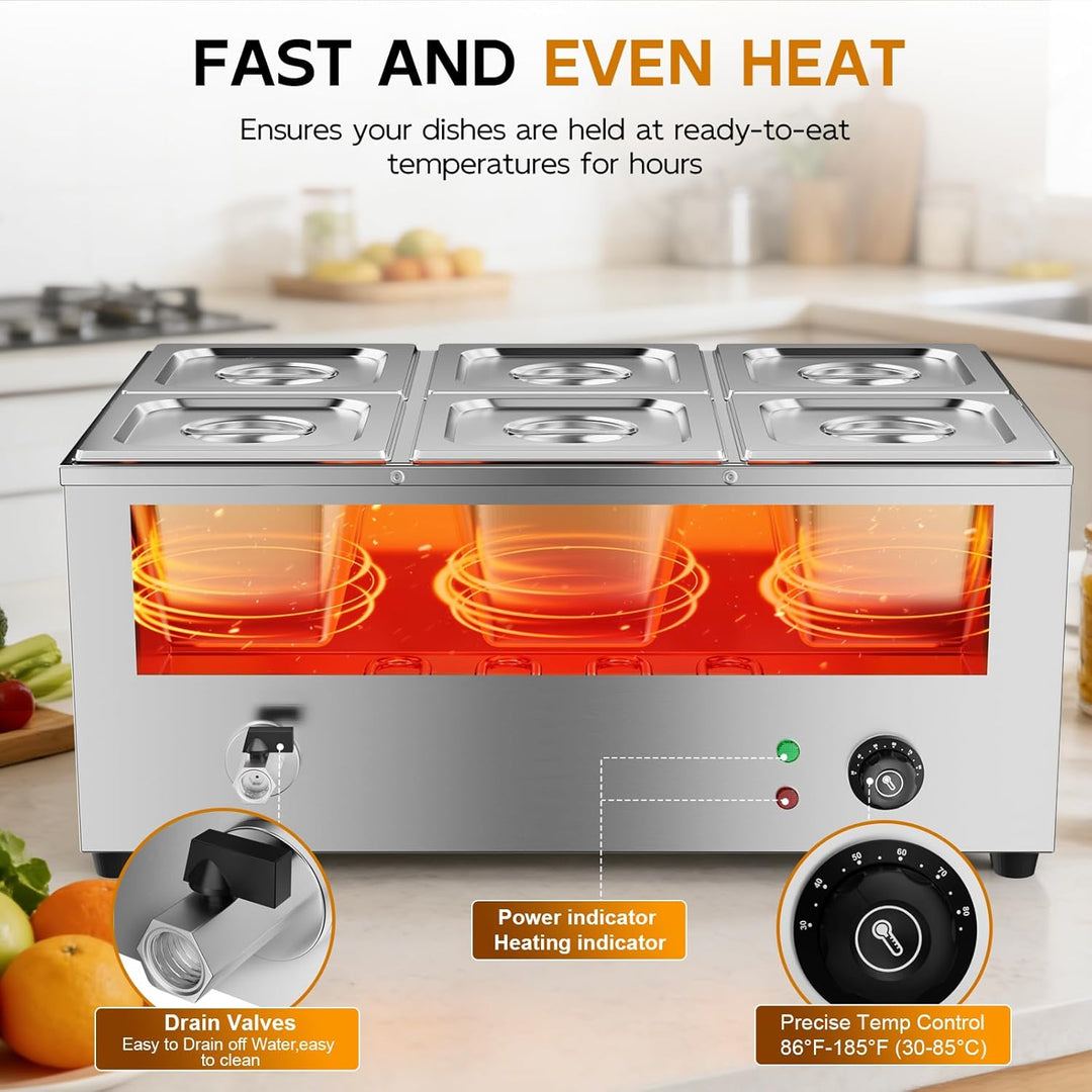 TAIMIKO Elektrisches Badezimmer, Edelstahl, 220 V, professionelle Speisew?rmer, Bain Marie mit 6 F?C