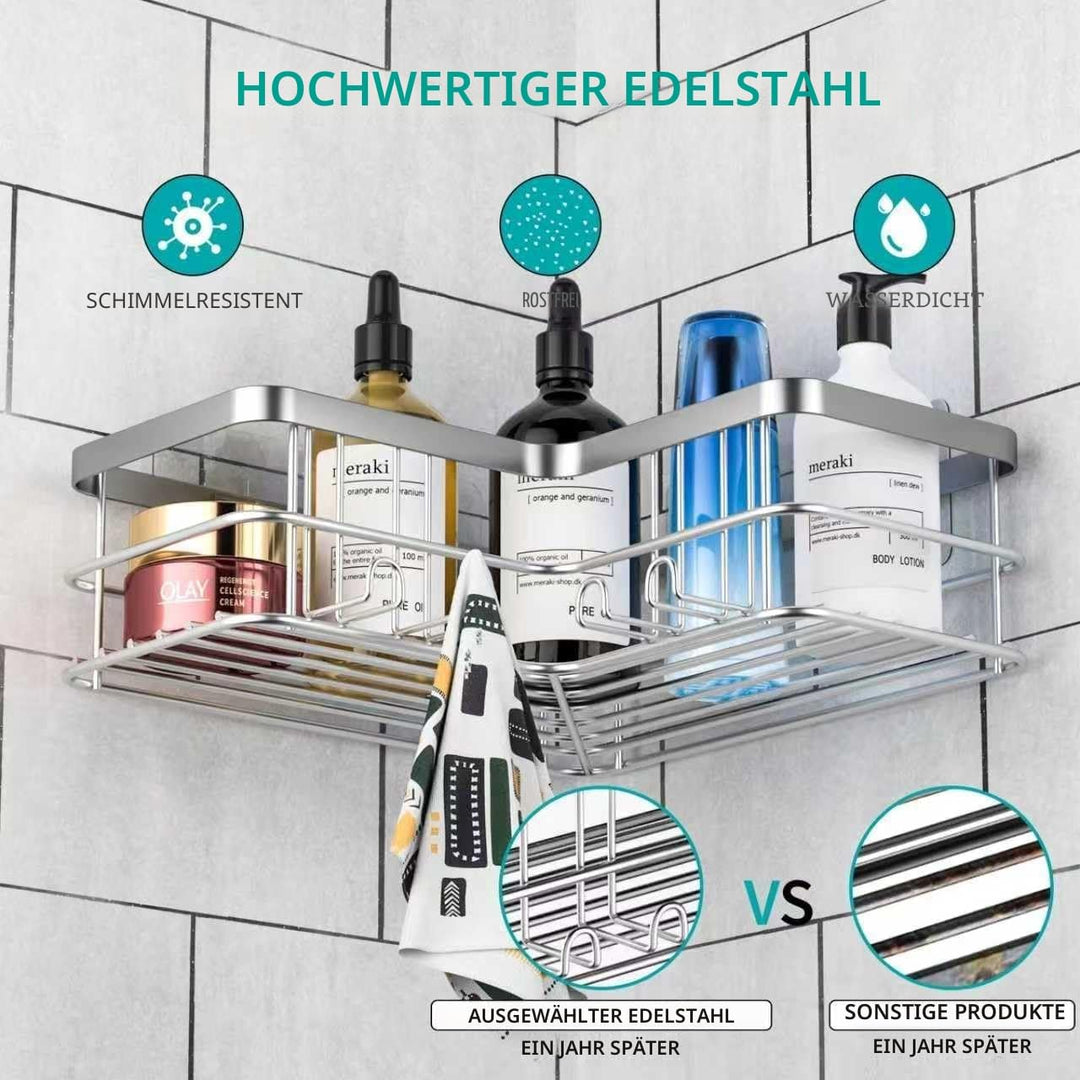 Yazoni Duschablage Ohne Bohren 2 Stück - Duschregal Ecke mit Haken, Duschablage Edelstahl für Badezi