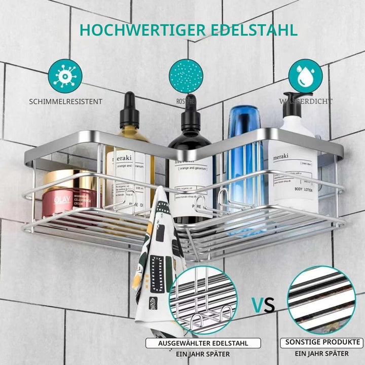 Yazoni Duschablage Ohne Bohren 2 Stück - Duschregal Ecke mit Haken, Duschablage Edelstahl für Badezi
