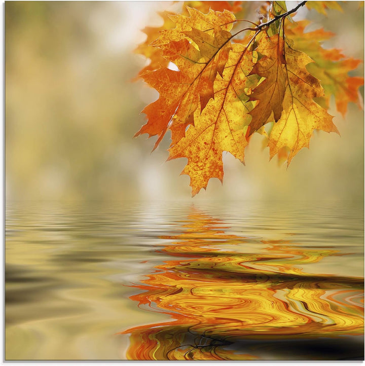 ARTland Glasbilder Wandbild Glas Bild einteilig 50x50 cm Quadratisch Natur Landschaft Wald See Blätt