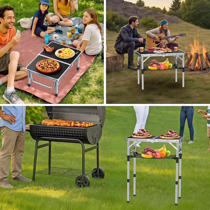 Anbte Campingtisch Klapptisch Aluminium Falttisch 3 Höhen Verstellbarer Camping Tisch mit Aufbewahru