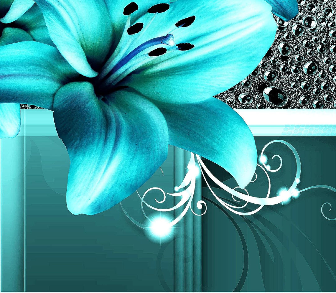 Runa Art Bild Modern Blumen Lilien - Made in Germany - Wandbilder Abstrakt Türkis 4 Teilig 008642a