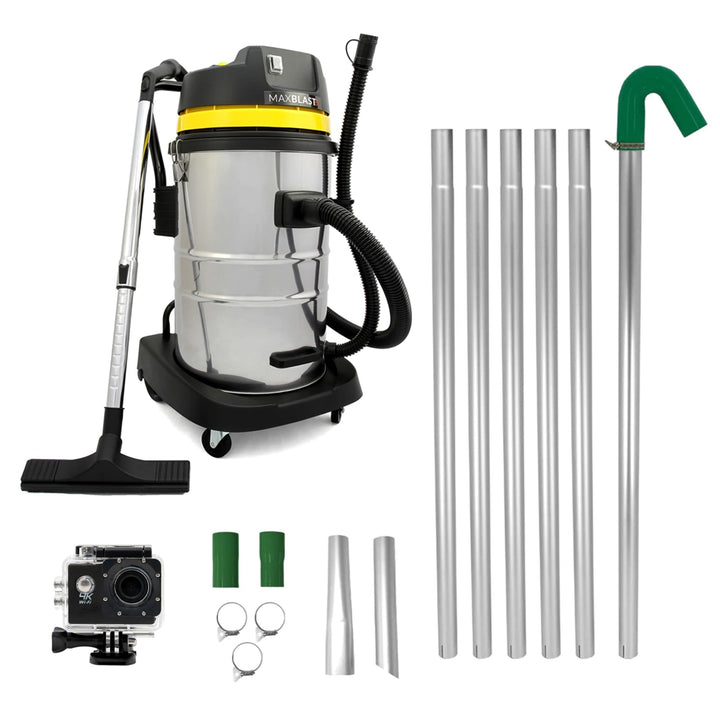 60L Nass- &amp; Trocken Industriestaubsauger, 1400W Motor, Dachrinnenstangen Set, 4K Kamera 4x Zoom 170G
