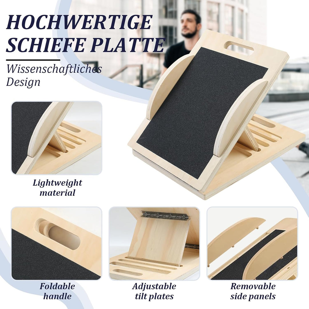 2-in-1 Wadendehner Schrägbrett & Balance Board aus Holz, Verstellbares Neigungsbrett Gleichgewichtsb
