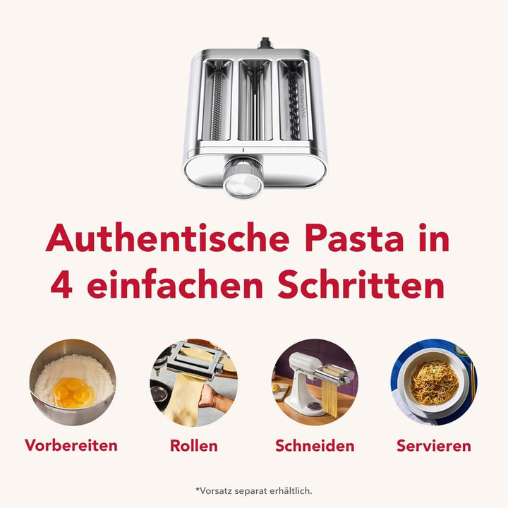 KitchenAid Metall 3-in-1 Nudelvorsatz 5KSM3MPA, Nudelroller, Schneider, enthält Nudelwalze, Spaghett