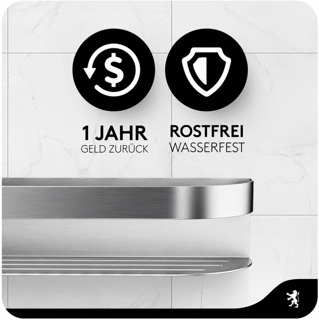 GUTTENBURG Duschablage ohne Bohren (38x8cm, 2200cm³) | klebt hochfest, 10kg Tragelast | gebürsteter