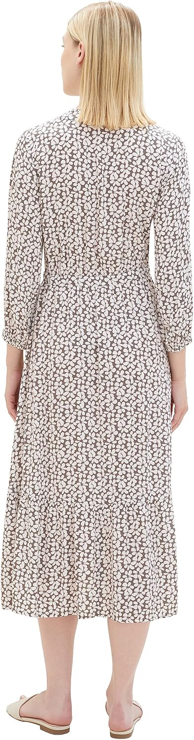 TOM TAILOR Damen Maxikleid mit Muster & Bindedetail, 33766 - Grey Floral Design