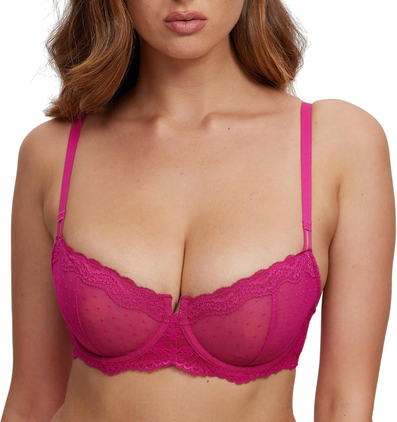 DOBREVA Balconette BH Damen mit Bügel Push Up Dirndl Spitze BHS Sexy Grosse Grössen Ungefüttert 70A