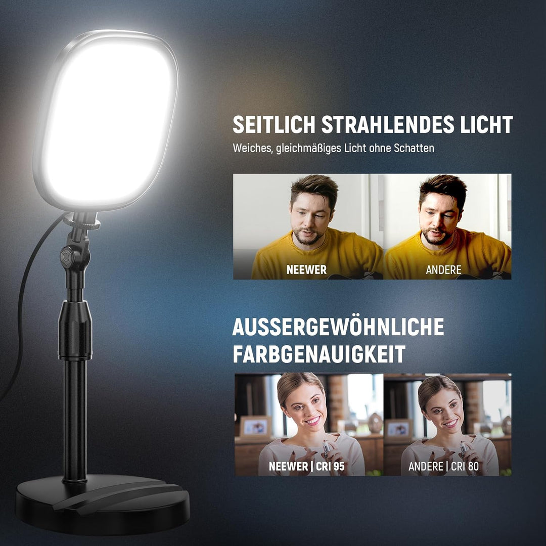 NEEWER Basics 5" Tisch Videolicht für Videoanrufe, CRI95 Vollbild LED Ringlicht mit Ständer, 10W zwe