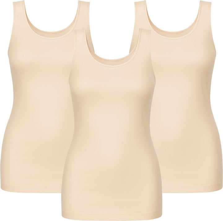 3er Pack Shape Damen Unterhemden Longshirt | Basic Wohlfühl Mikrofaser Damen Top ohne Bügel | Bauchw