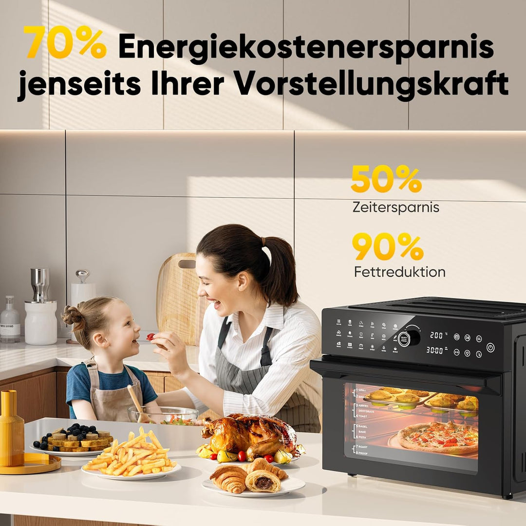 30L Heissluftfritteuse XXL Minibackofen mit LED-Touchscreen, Minibackofen mit Umluft mit 20 Programm