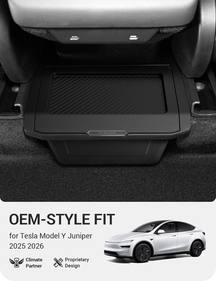 BASENOR 2026 2025 Tesla Model Y Juniper Organizer für die hintere Mittelkonsole, staubdichter TPE-Ab