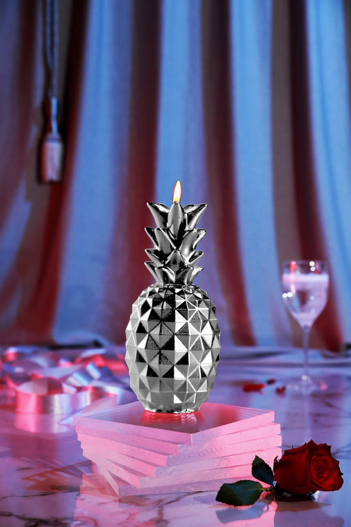 Candellana Ananas Paraffinkerze 100x100x210 mm - Silber Kerze Dekorativ - Kerzen Aesthetic 3D - Cand