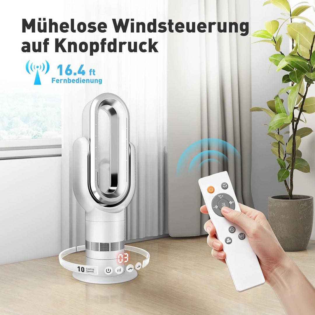QG660 Bladeless Turmventilator, 2-in-1 Heizgerät & Kühlventilator, 10 Kühl- & 3 Heizstufen, Fernbedi