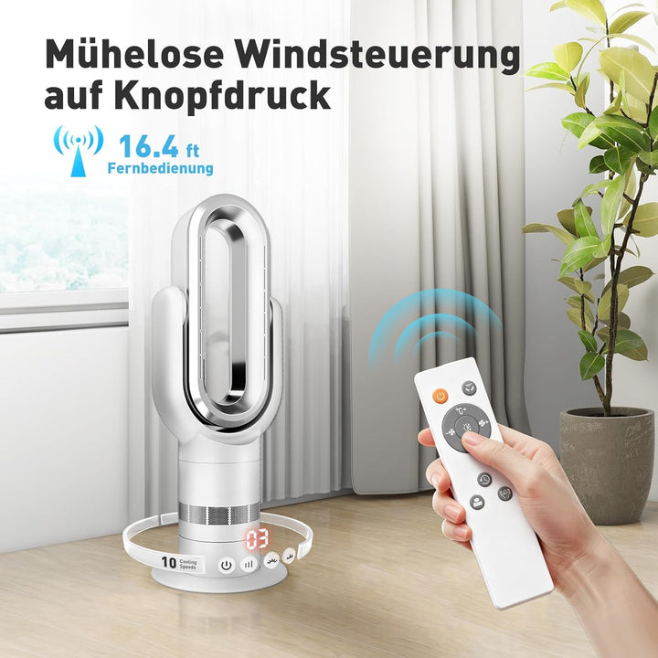 QG660 Bladeless Turmventilator, 2-in-1 Heizgerät & Kühlventilator, 10 Kühl- & 3 Heizstufen, Fernbedi