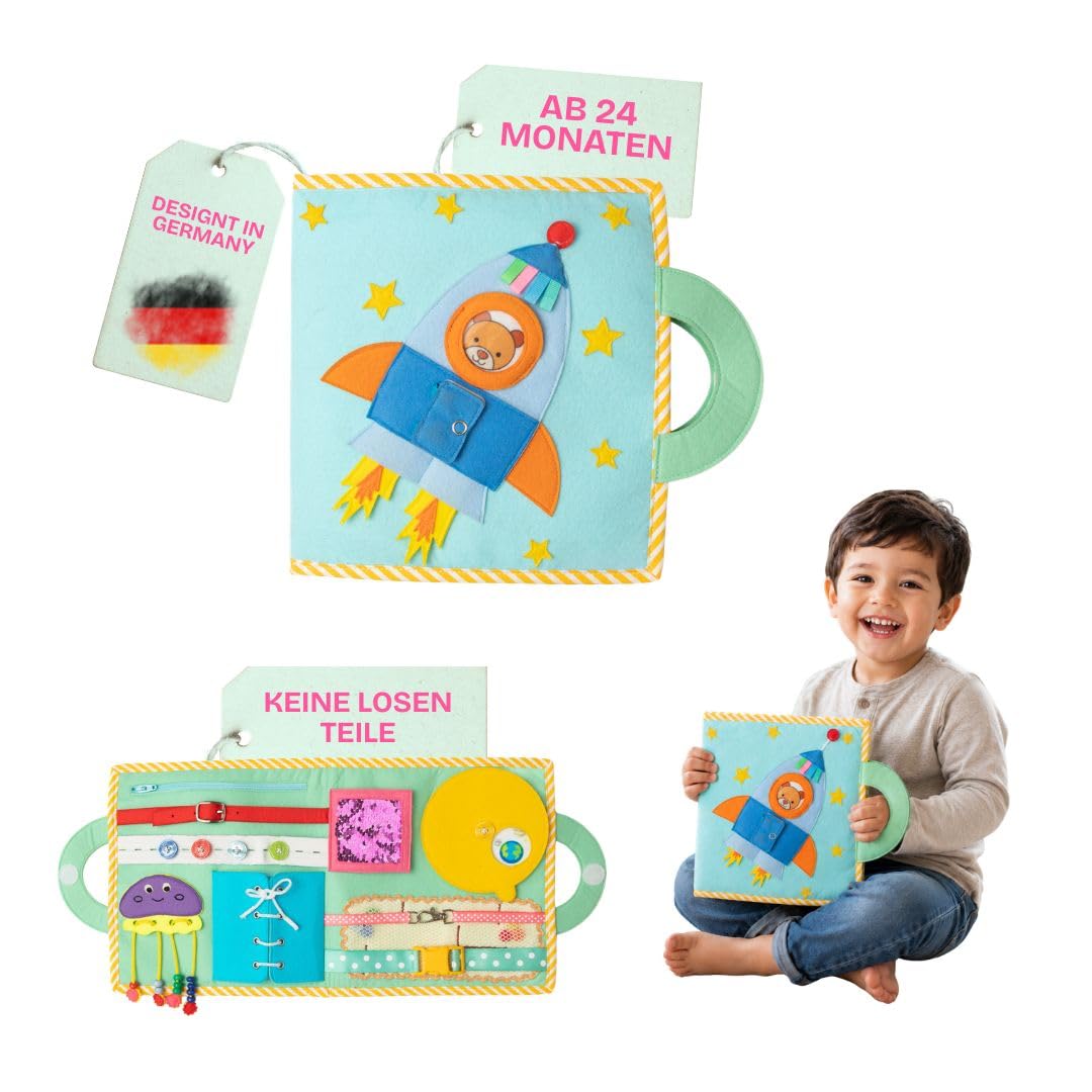 Jolly Designs – Weltraumabenteuer - 2 Seiten – Montessori Spielzeug ab 2 Jahren – Motorik & Sensorik