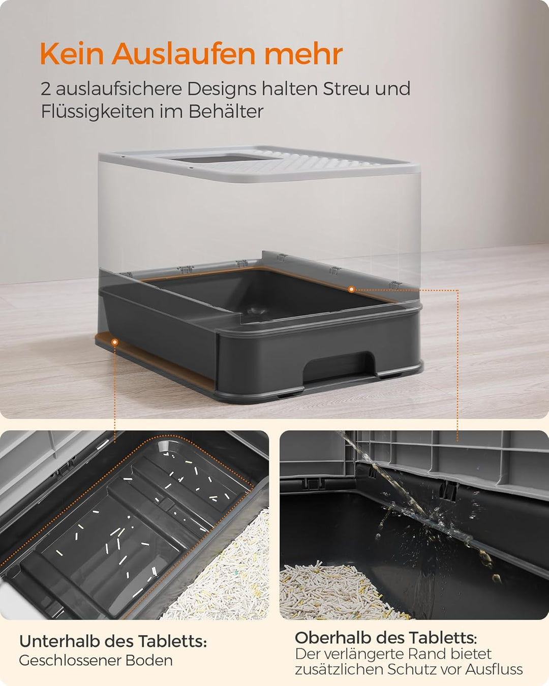 Feandrea Katzenklo 2er Set, Katzentoilette, mit Deckel, ausziehbares Tablett, Schaufel, Bürste, für