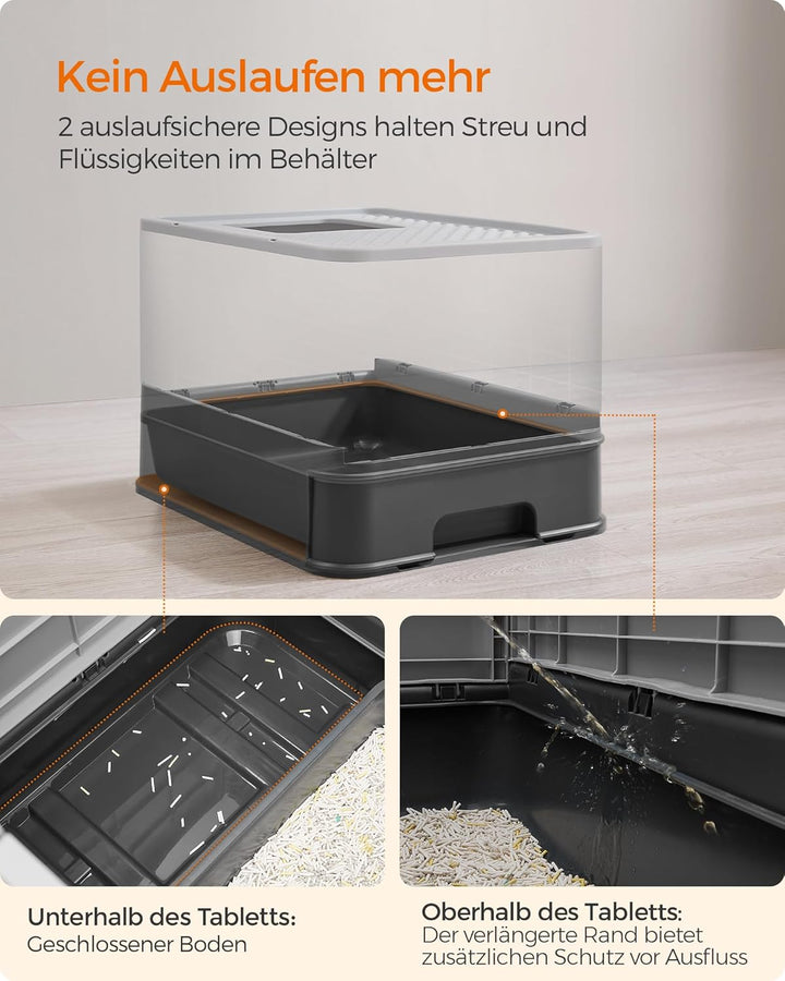Feandrea Katzenklo 2er Set, Katzentoilette, mit Deckel, ausziehbares Tablett, Schaufel, Bürste, für