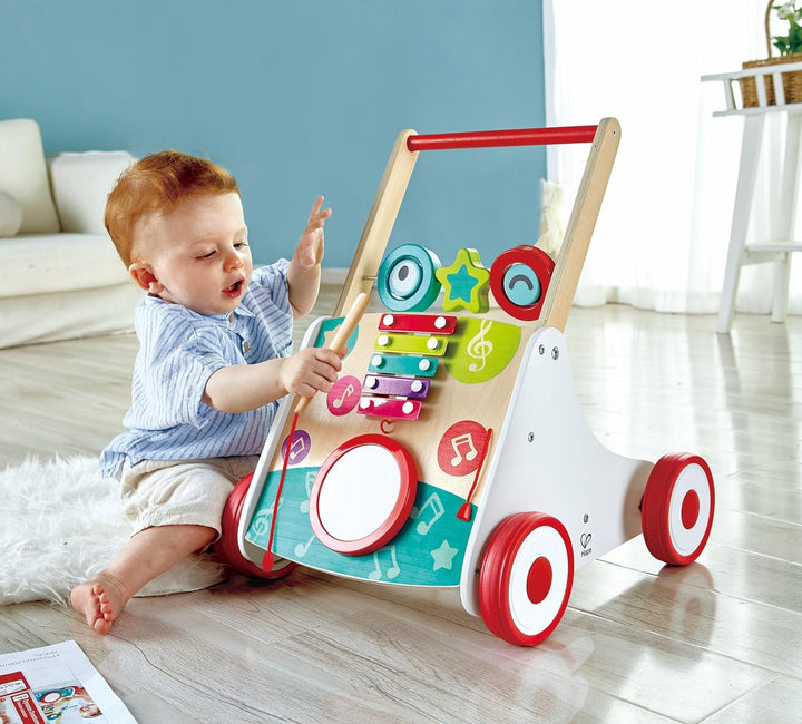 Hape My First Musical Walker, Wooden Push Along Baby Walker Trainer with Music Box & Activities, 10
