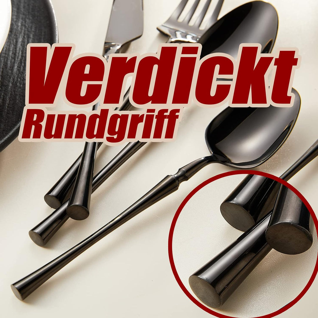 Locci Besteck Set 6 Personen, Besteck Schwarz 24 teilig, cutlery set, Edelstahl Besteck Spülmaschine