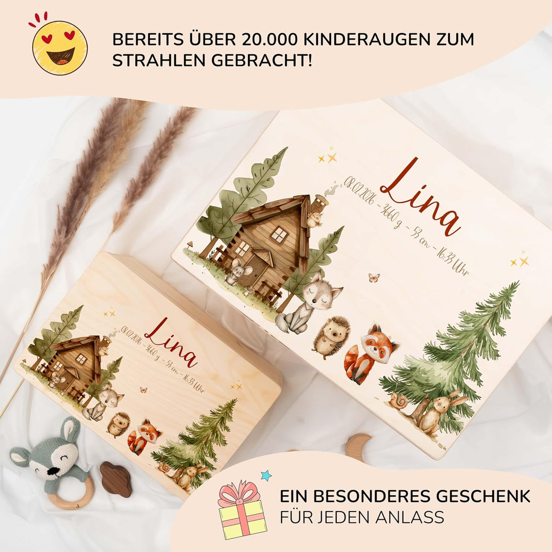 KIDSMOOD - Erinnerungsbox Baby, personalisierte Holzkiste mit Deckel, Ideal zur Aufbewahrung von Eri