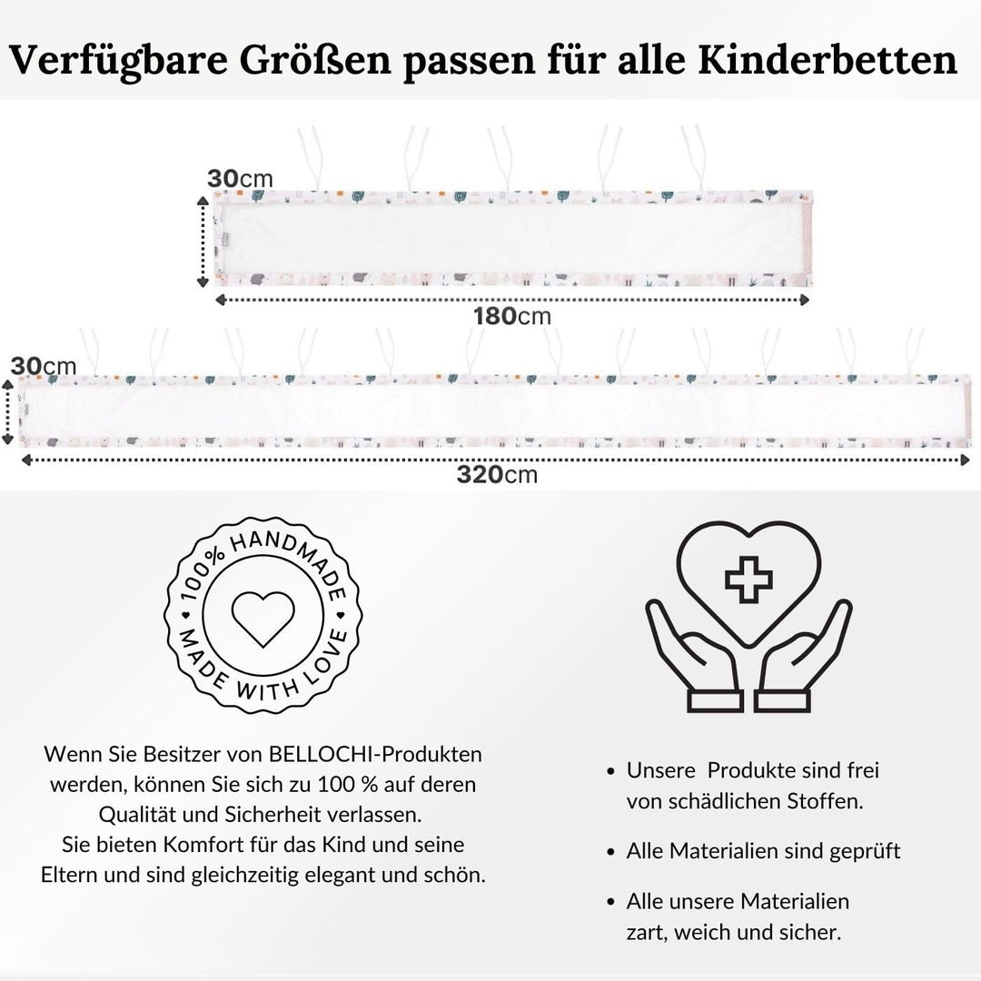 Bellochi 360x30 cm Kantenschutz Baby Babybett Umrandungen - Nestchen Kopfschutz Gitterbett Umrandung