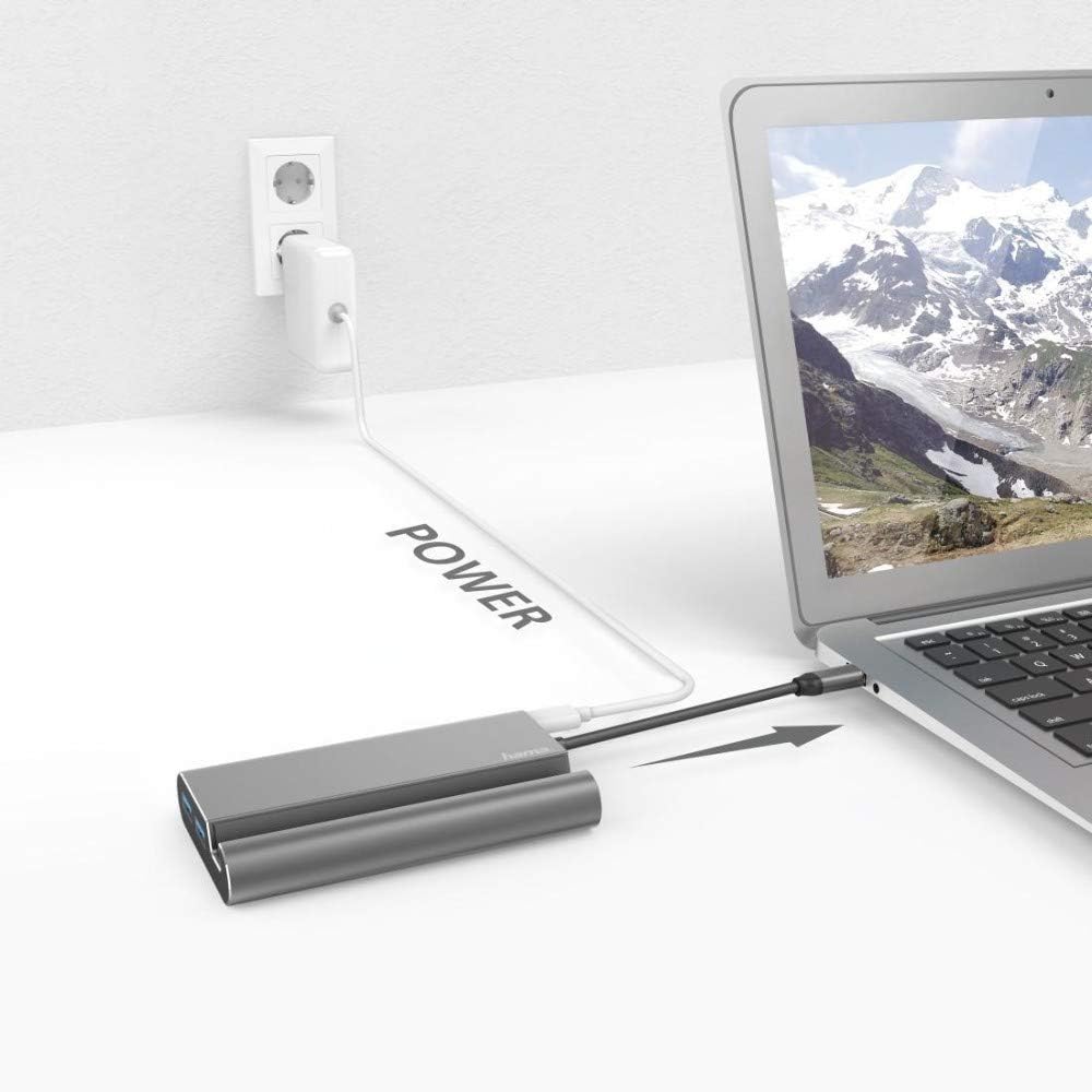 Hama USB-C 7 in 1 Dockingstation 3X USB 3.1 HDMI, VGA, LAN, USB- C (PD), 135764, grau