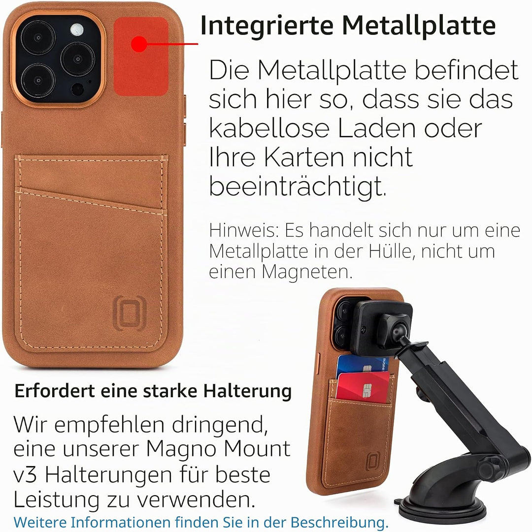 Dockem Echtleder Kartenetui für iPhone 14 Pro Max mit Kartenfachen und Integrierter Metallplatte zur
