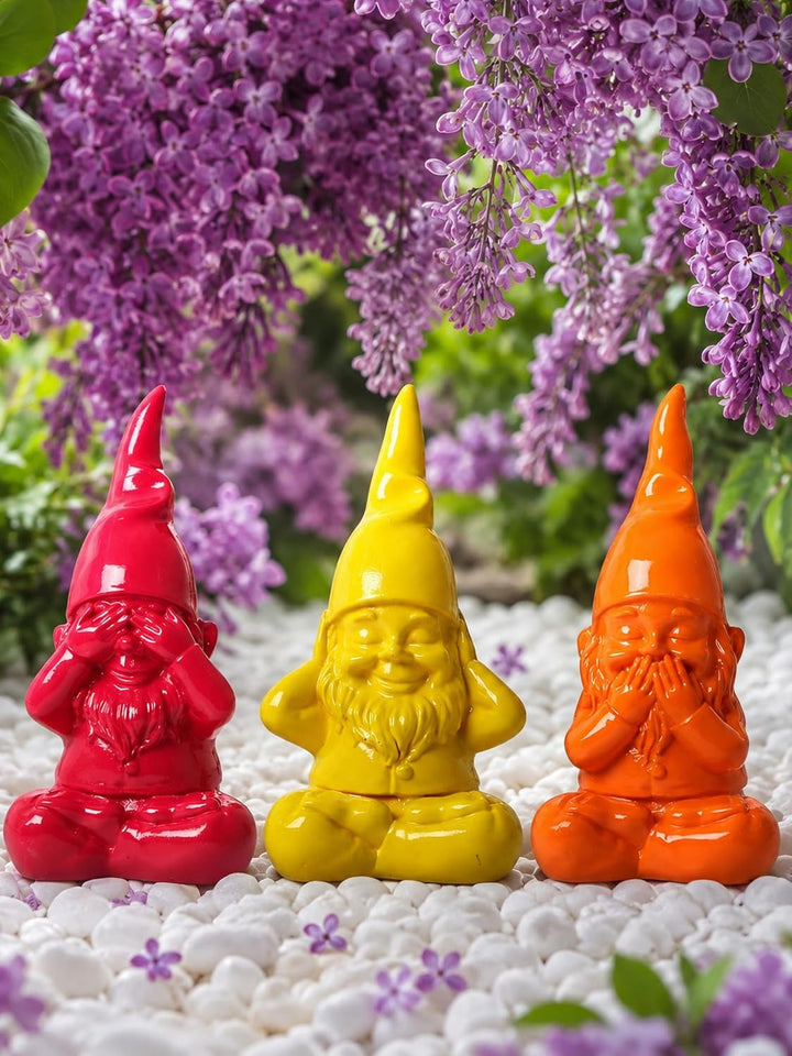 Pommerntraum® | 3er Set Gartenzwerge Zwergfiguren Nichts Sehen Hören Sagen | Zwerge Dekozwerge Garte