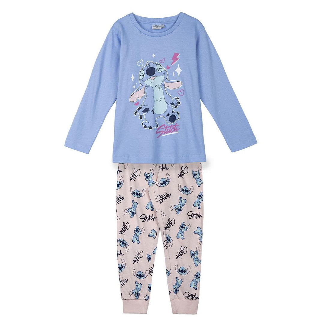 Disney Lilo und Stitch Mädchen-Schlafanzug, Grösse 128-164, hellblaues Oberteil mit Stitch, rosa Hos