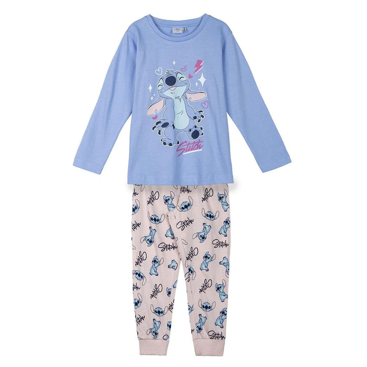 Disney Lilo und Stitch Mädchen-Schlafanzug, Grösse 128-164, hellblaues Oberteil mit Stitch, rosa Hos