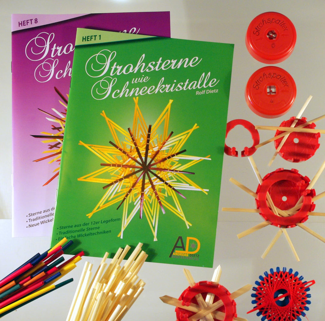 Strohsterne Bastelset nostalgische Strohsterne mit 2 Anleitungsheften (Heft 1 und Heft 8)