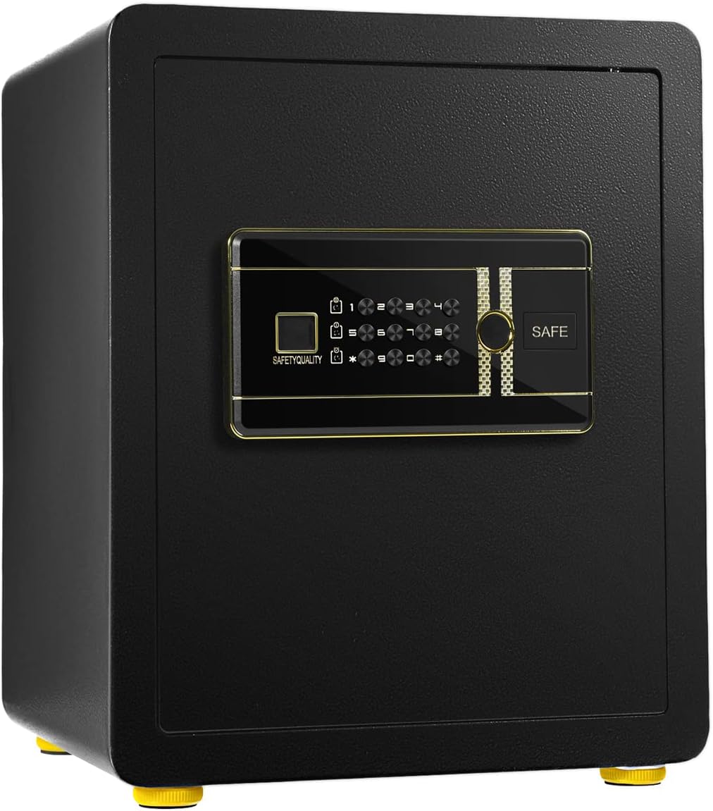 GOPLUS Elektronischer Safe, Feuerfester Möbeltresor mit Zahlenschloss, Schlüssel & Alarmsystem, Wand