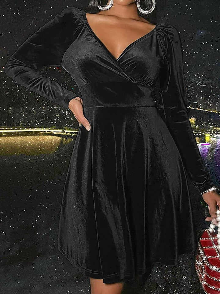 XIVISTO Damen Samtkleid Elegant Abendkleid Langarm Cocktailkleid Rundhals Kleid Bodycon festliches P