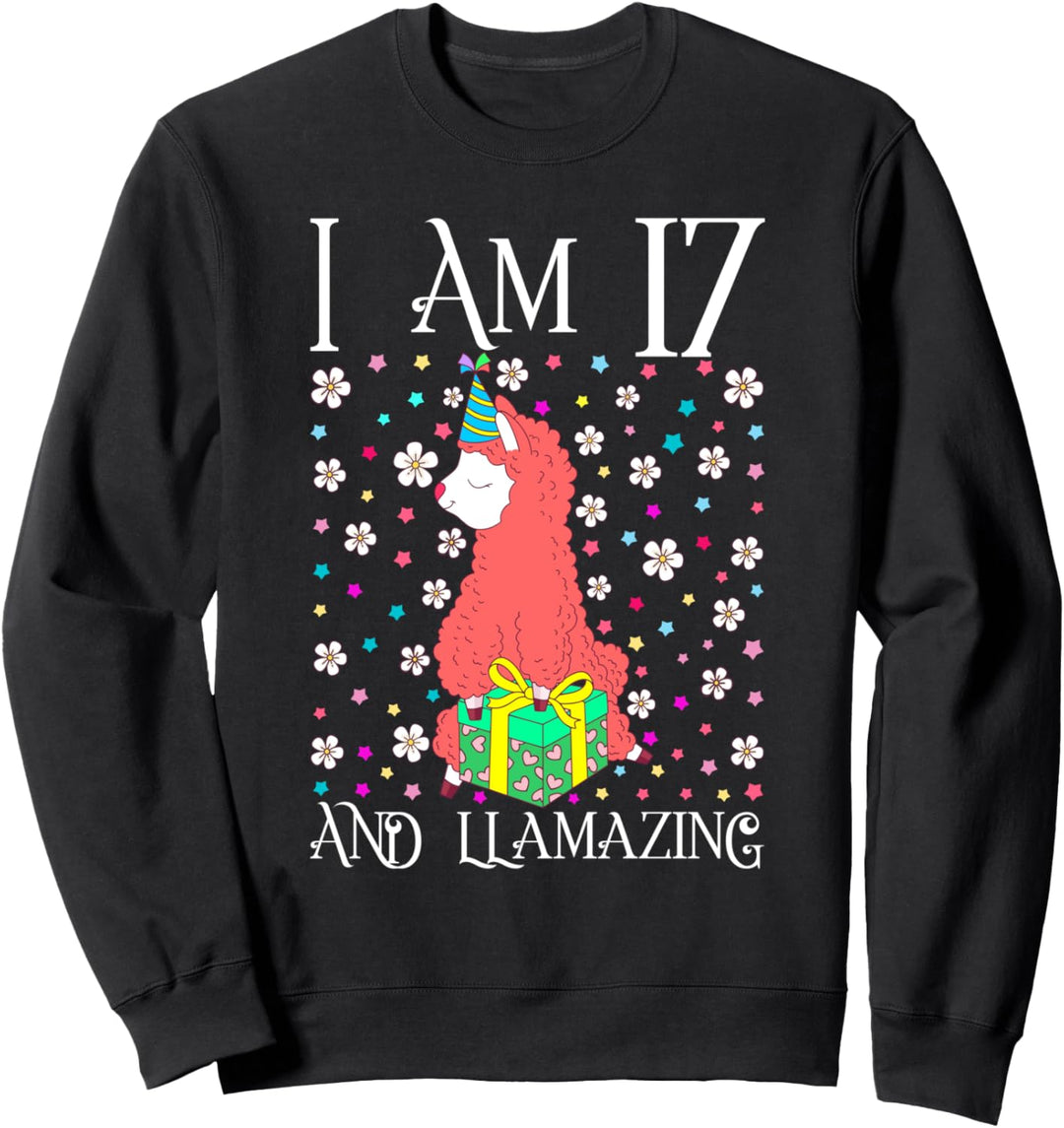 Kids I'm 17 Llamazing Gift Girl Llama Happy 17th Birthday Sweatshirt