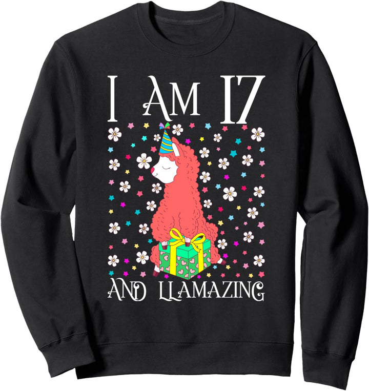 Kids I'm 17 Llamazing Gift Girl Llama Happy 17th Birthday Sweatshirt