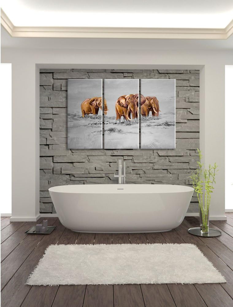 Pixxprint Elefanten in Südafrika als Leinwandbild/Grösse: 3 Teilig (120x80) cm/Wandbild/Kunstdruck/f