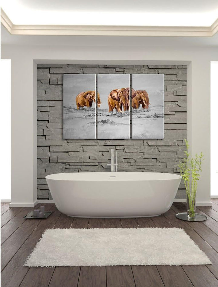 Pixxprint Elefanten in Südafrika als Leinwandbild/Grösse: 3 Teilig (120x80) cm/Wandbild/Kunstdruck/f