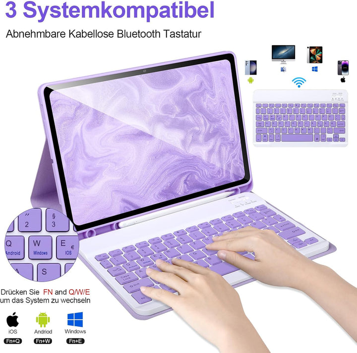 Tastaturhülle für Samsung Galaxy Tab S10 Lite/S10 FE/S9 FE/ S9,11 Zoll, 2025/2023, abnehmbare drahtl