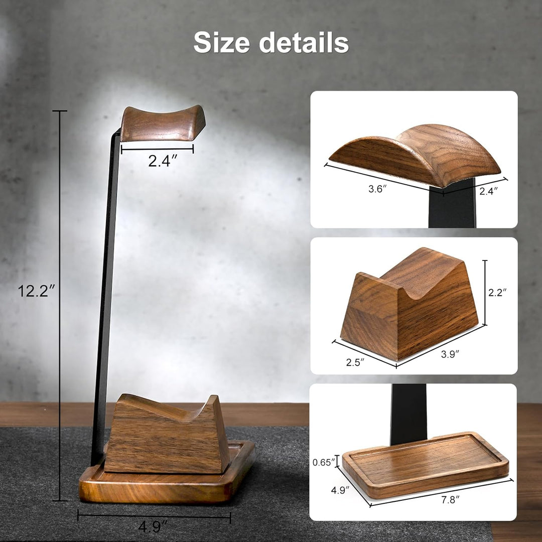 UPERGO Headset Stand with Gaming Controller Holder, Walnut Wood Headphone Stand with Storage Base, G