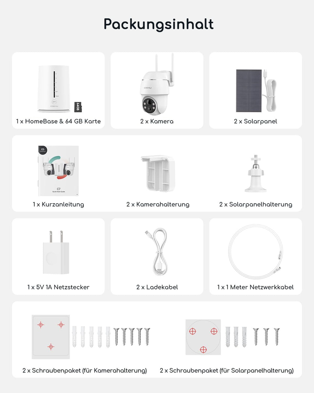 COOAU 4MP Überwachungskamera Aussen Solar Set - 365Tage mit Solarpanel - 2.5K Kabellos Kamera Überwa