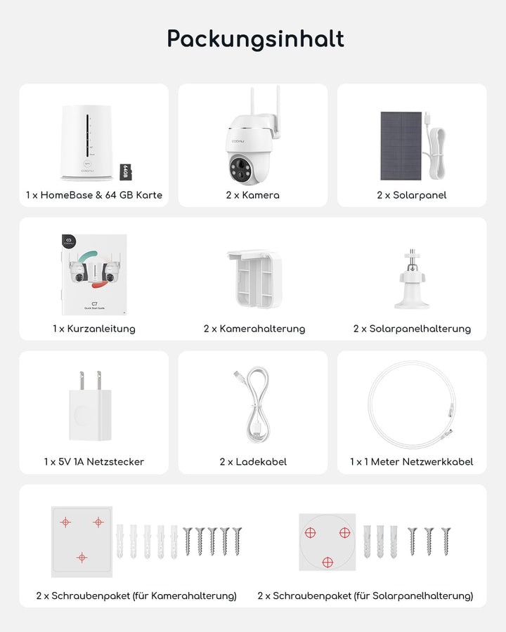 COOAU 4MP Überwachungskamera Aussen Solar Set - 365Tage mit Solarpanel - 2.5K Kabellos Kamera Überwa