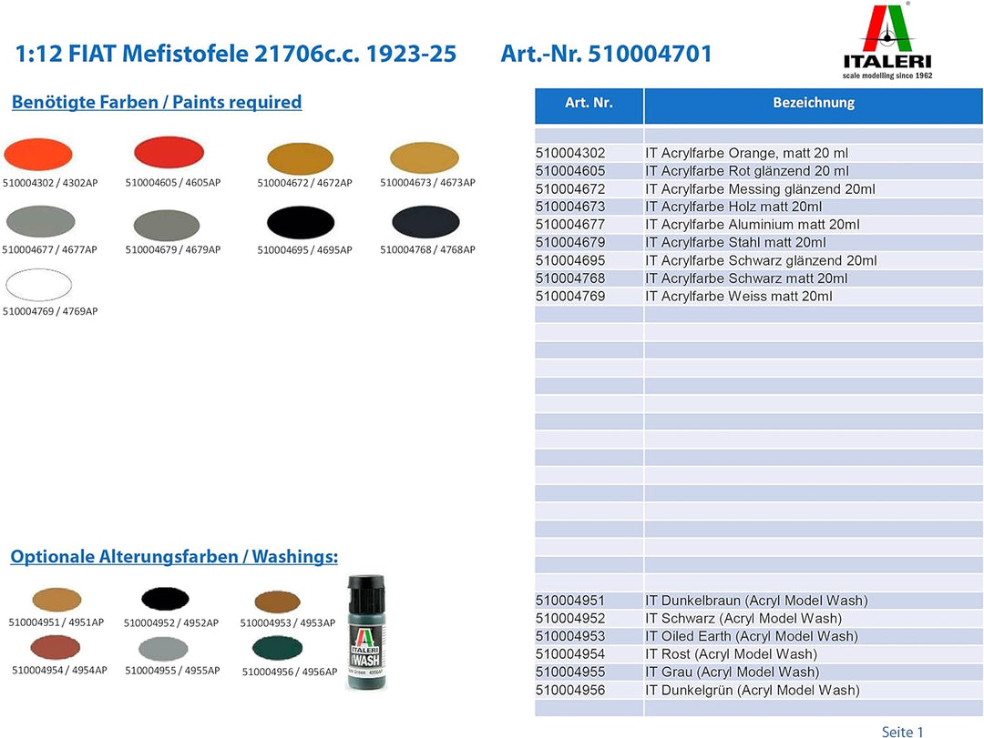 Italeri 510004701 - 1:12 Fiat Mefistofele 21706c.c. 1923-25, Fahrzeug