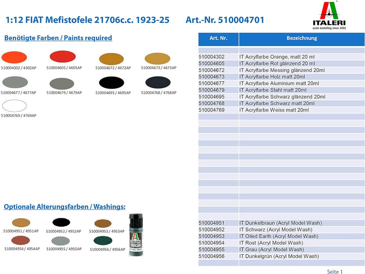 Italeri 510004701 - 1:12 Fiat Mefistofele 21706c.c. 1923-25, Fahrzeug