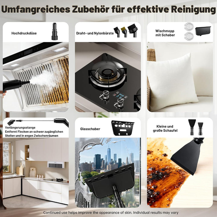 Dampfreiniger 2500W, 1600ml, 15s Aufheizzeit, 13 Zubehör, 3 Stufen