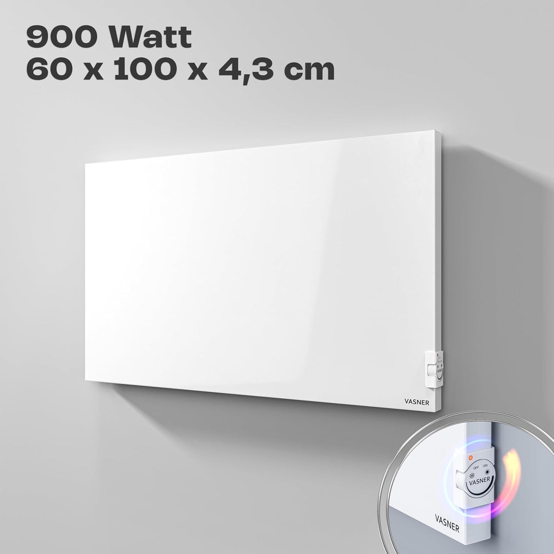 VASNER Konvi Infrarotheizung mit Thermostat – Hybrid Elektroheizung inkl. Wandmontage 600-1200 Watt