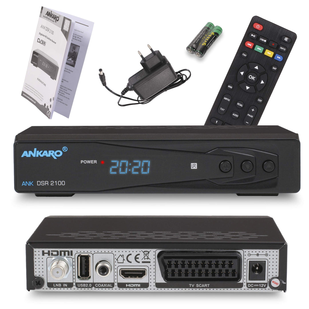 ANKARO DSR 2100 digitaler Full HD 1080p Satelliten Receiver schwarz mit USB Mediaplayer, Aufnahmefun