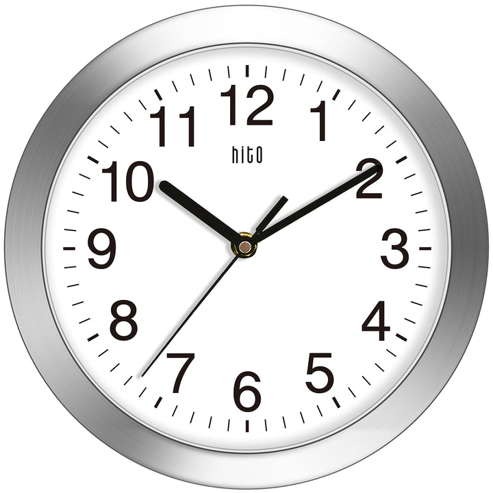 HITO Moderne, leise Wanduhr, Nicht tickend, 25,4 cm, exzellentes präzises Sweep-Uhrwerk, Aluminiumra