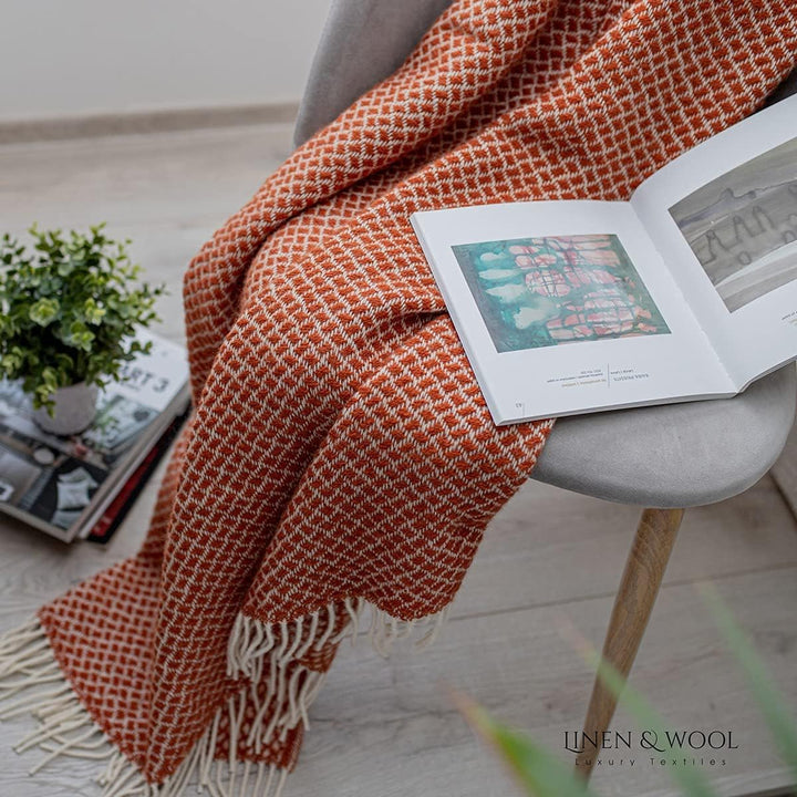 Linen & Cotton Warme Weiche Decke Wolldecke Wohndecke Kuscheldecke Sofia mit Fransen -100% Reine Neu