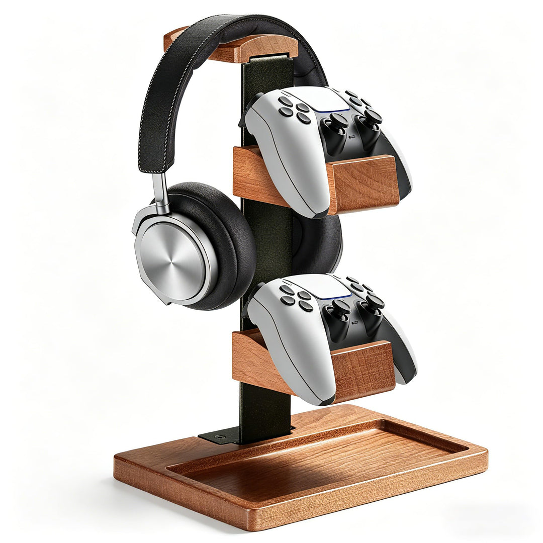 Controller und Kopfhörer Ständer aus Massivholz, Kopfhörer Halterung Halter aus Holz, Headset Stände